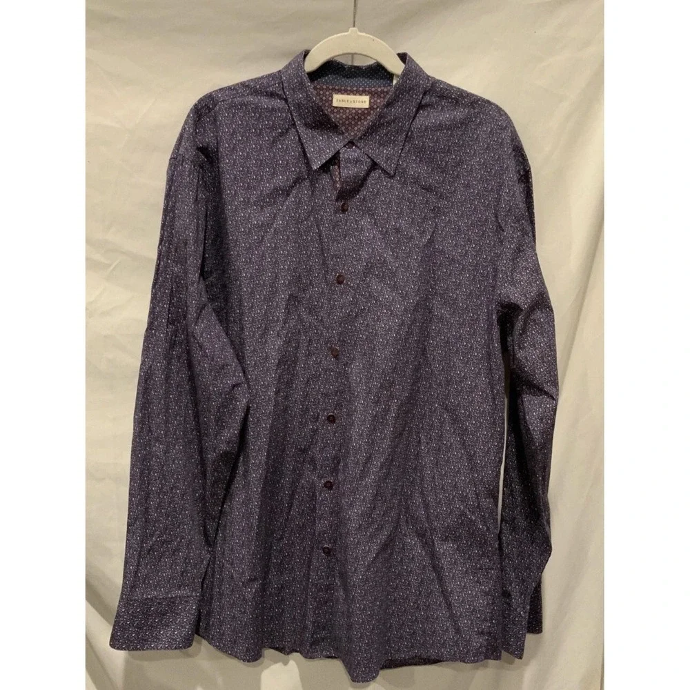 Sable & Stone Shirt Mens 2XL Blue Geometric Print Long‎ Sleeve Button Up Casual